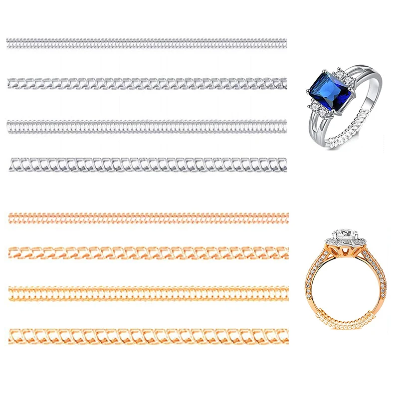 8pcs of Ring Adjuster Set Adjustable Sprial Silicone Tightener Clear and Yellow Invisible Ring Resizer Ring Size Adjuster