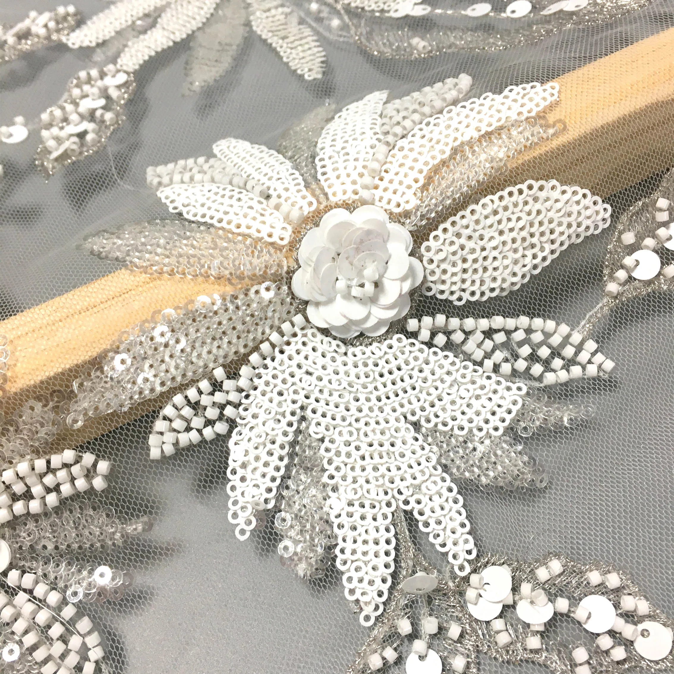 Тюль, кружевная ткань с бисером для свадебного платья, бисероплетение, блестки, кружевная ткань