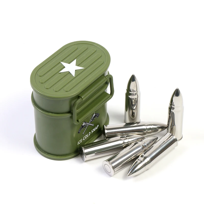 Reusable Oil Drum Box Whiskey Gift Set Bullet Shaped Ice Cube Wine Chiller Stainless Steel Bullet Whiskey Stone Whiskey stones