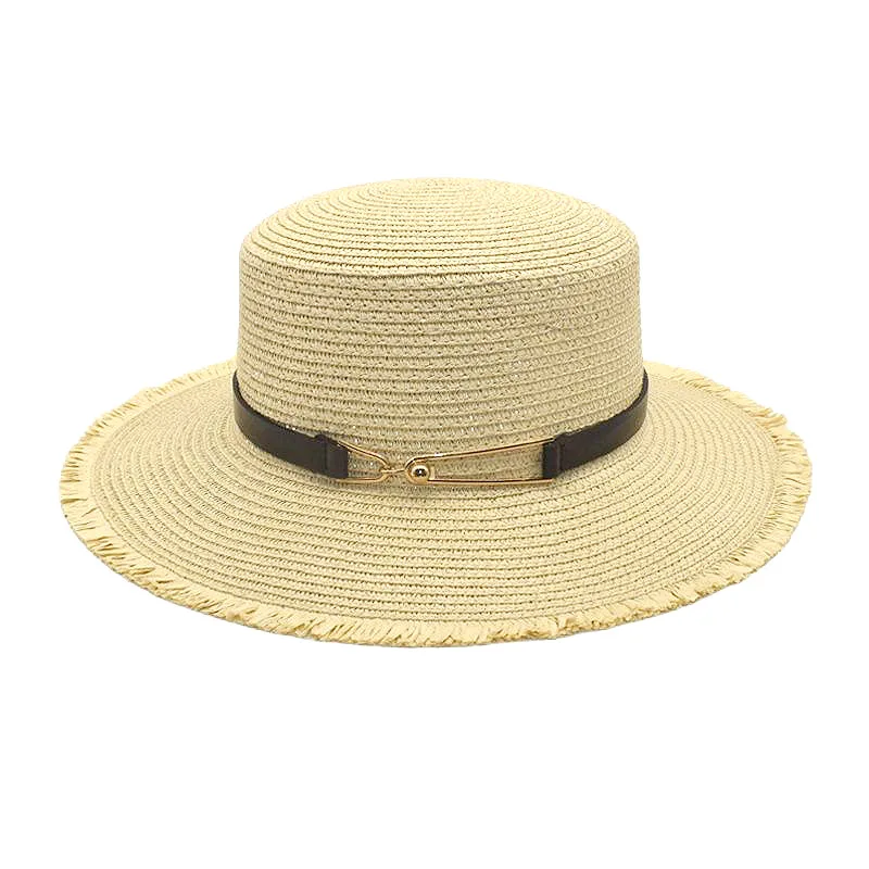 New Style Flat Top Skimmer Boater Hat Wholesale Straw Hat Summer Natural Wheat Straw Hat