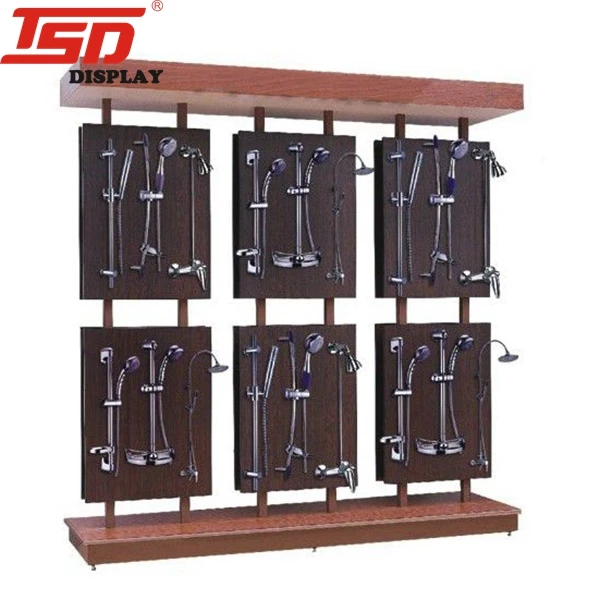Custom store pos floor standing faucet sample display board stand rack for bathroom accessories