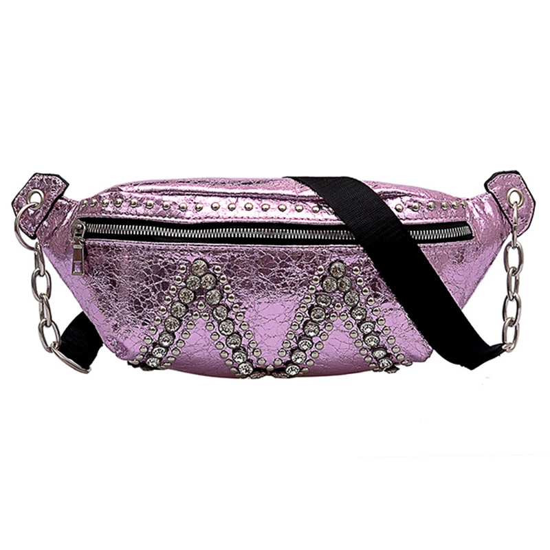 Wholesale Sequin Fashion Cool Women Purses Pu Handbags Crossbody Fanny Packs Leather Waist Pack