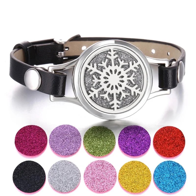 Aromatherapy Leather Bracelet Jewelry Tree Snowflake Deer 25mm Essential Oil Diffuser Locket Perfume Bracelet Christmas Gift