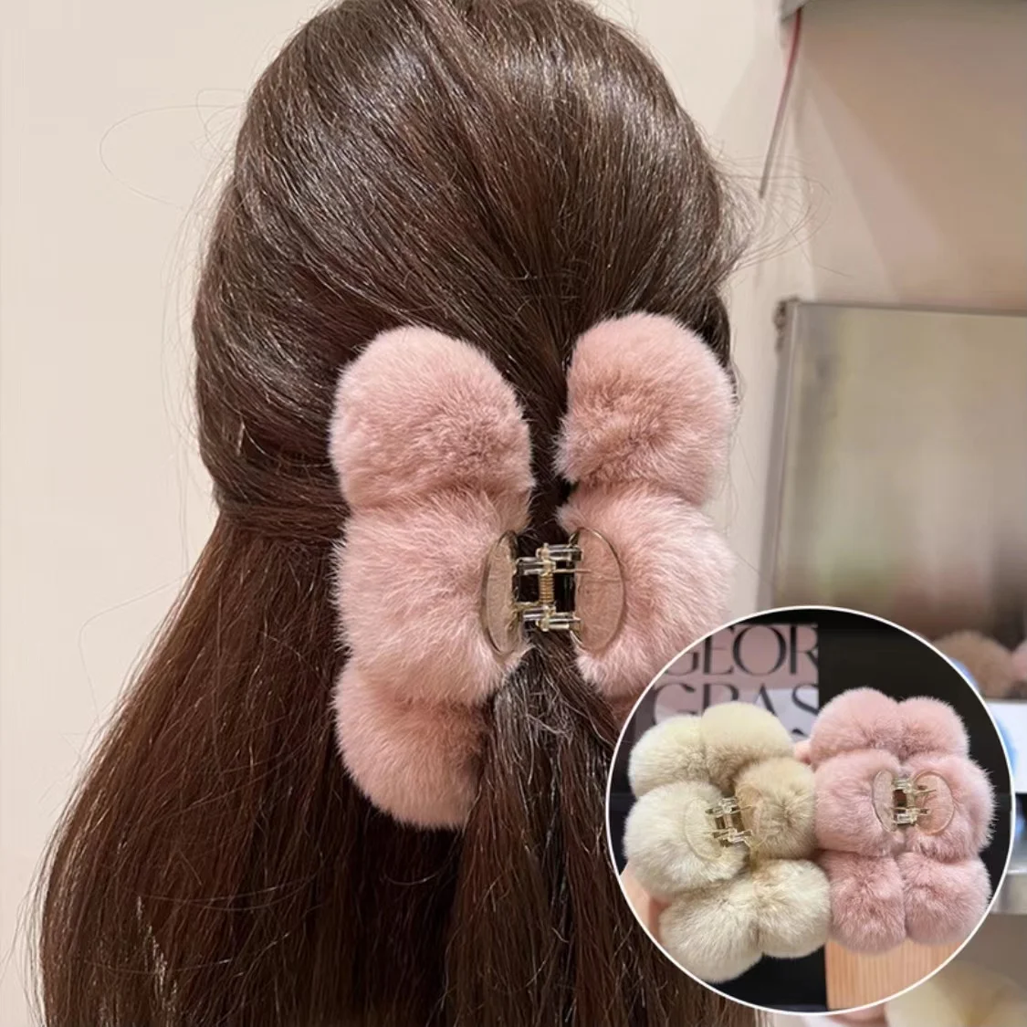 Wholesale fashion Rex rabbit hair ball plastic hair claws candy colors  clips clips for thick hair
