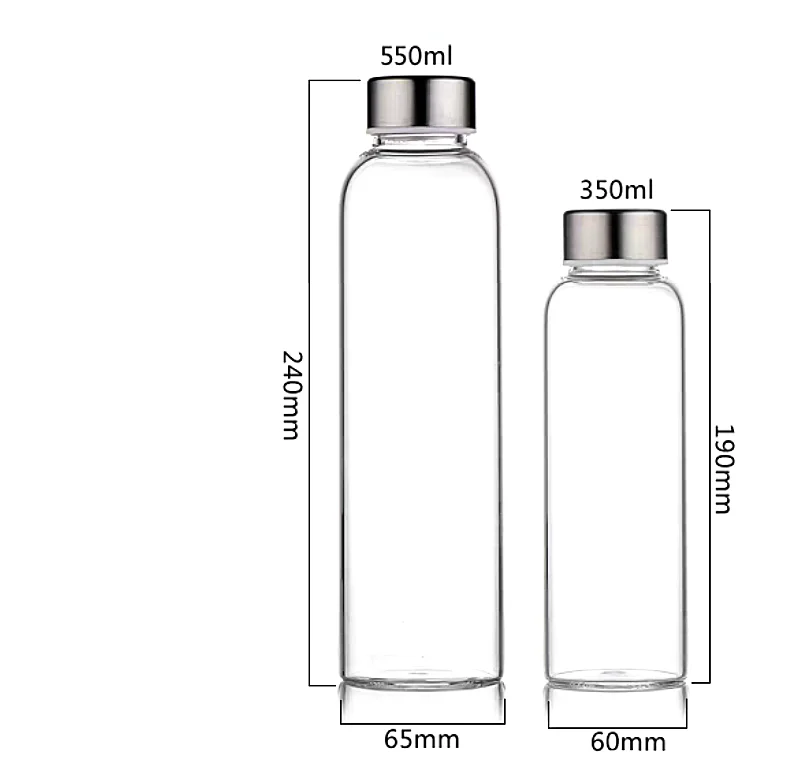 550ml 1l 1 liter borosilicate water glass water beverage bottle with stainless steel lids