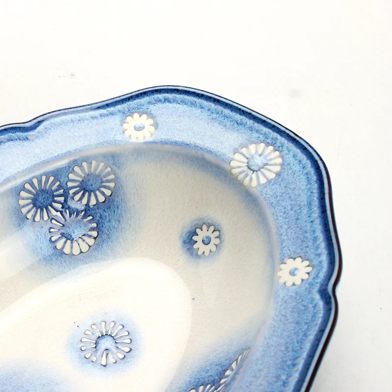 Custom European Dinnerware Dessert Deep Plate Stoneware Western Salad Plate Ceramics Hand-painting Pasta Bowl Wide Rim Bowls