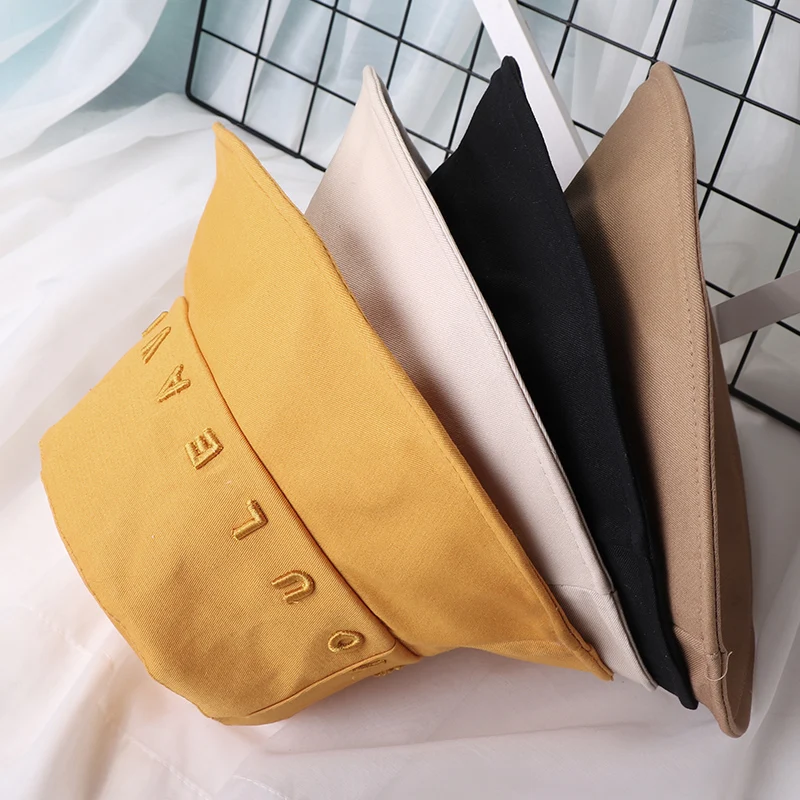 Lady Fisherman Hat With Monochrome Embroidery Outdoor Fashion Sun Shade Hat Spring Sun Block Bucket Hat