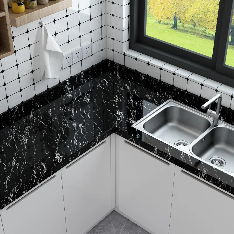 Dropshipping Sample For Free Black Marble Mould Proof Easy-Care Removable Household Kitchen Table Decoration Wallpaper For Rolls