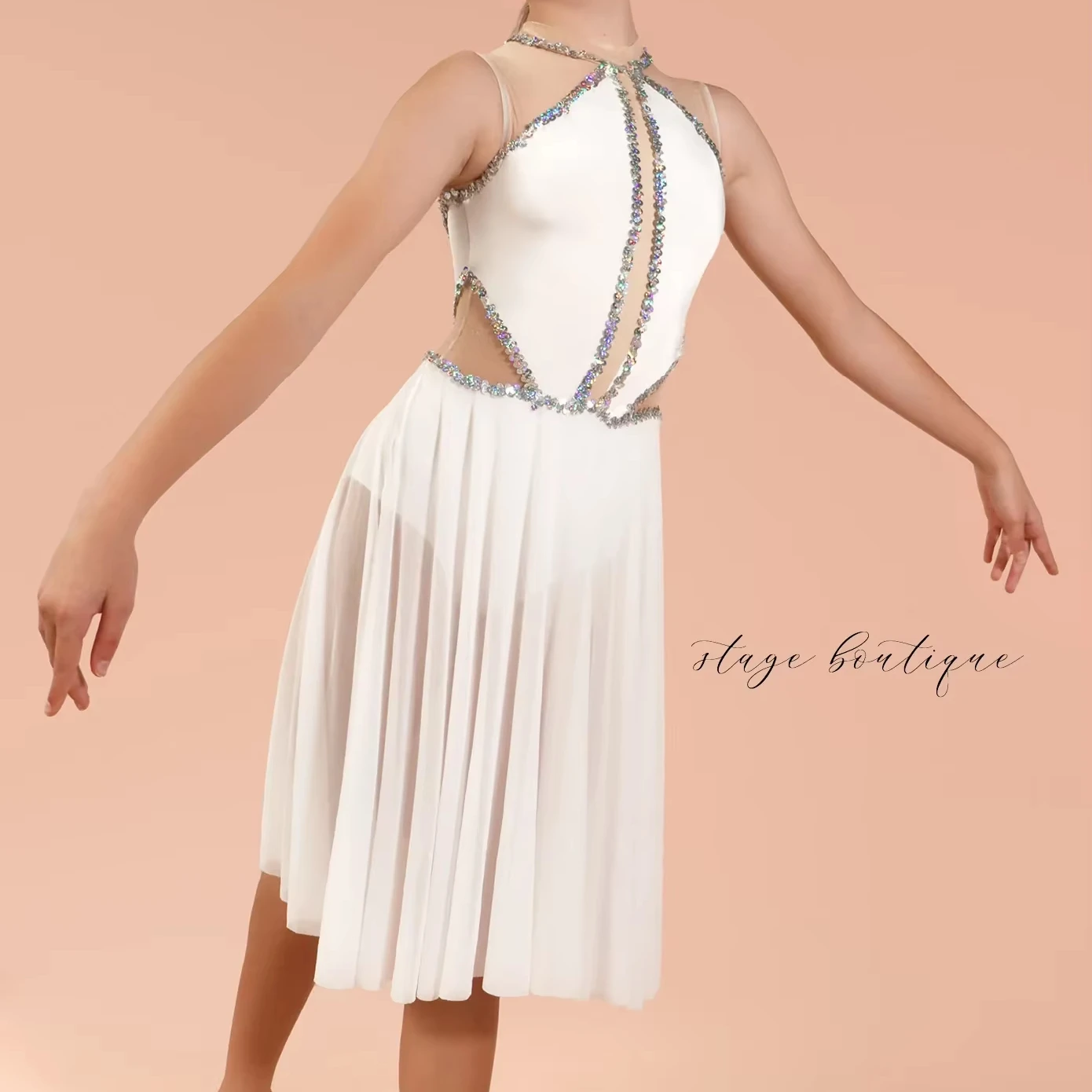 High Quality White Lyrical Ballet Dance Leotard Stage Boutique Performance Wear for Adults