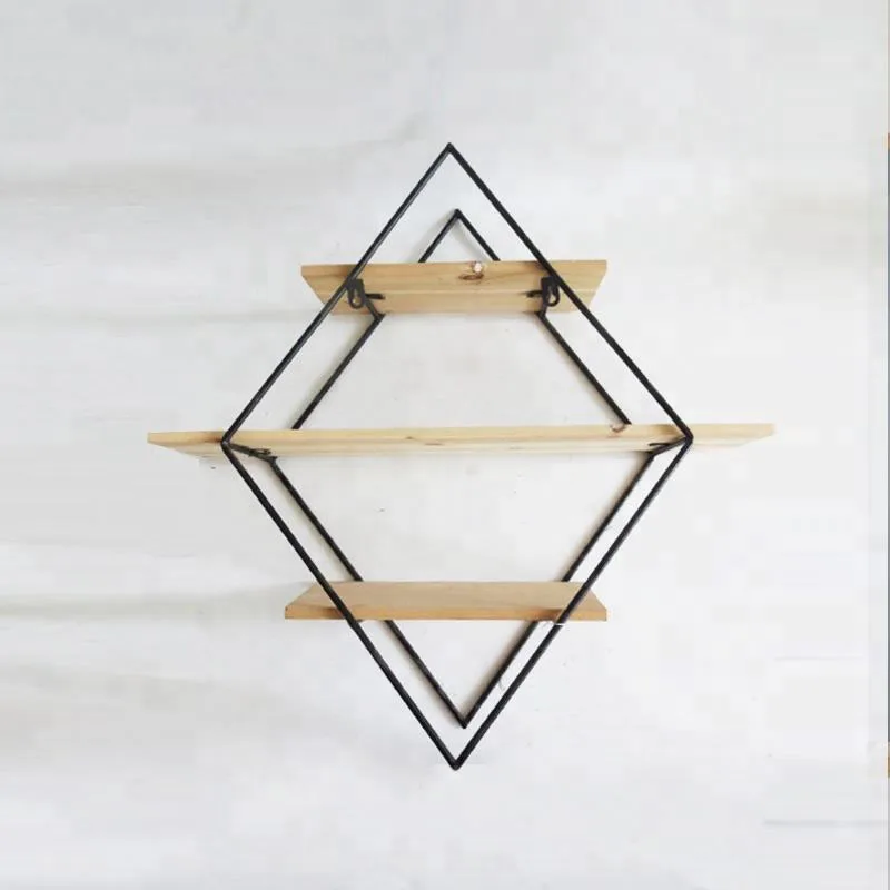 MINGCAN Large Modern Rustic Style Home Decoration Metal Frame Solid Wood Floating Wall Display Shelf