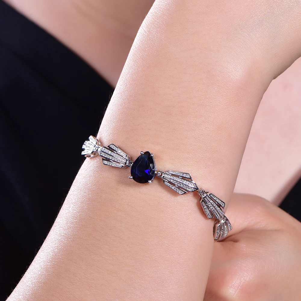 Luxury 925 sterling silver bracelet drop blue natural stone hand bracelet fashion bracelet pierr naturel women men gift