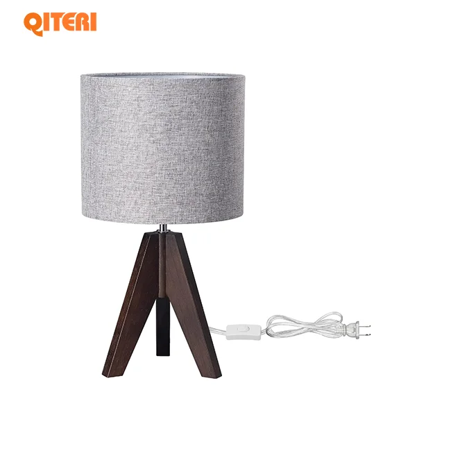 Maple wood base three brackets stable desk lamp living room decoration lighting plug-in table lamp