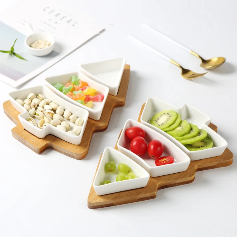 Pan holiday gift creative design Christmas tree shape plate wooden tableware bamboo plate