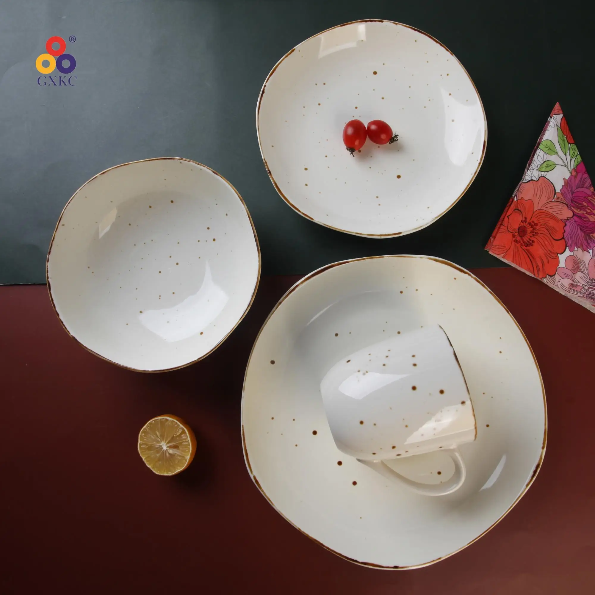 Sanhuan irregular shape with speckle stoneware tableware dinnerware sets ceramic dinner set 16/24/48/72pcs for kitchen