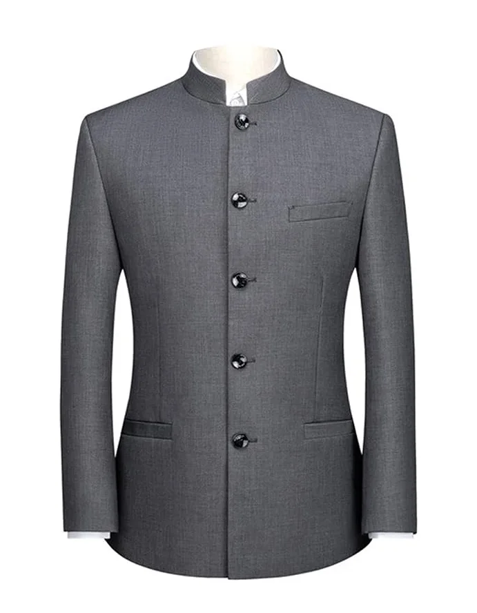 Men Slim Collar Suit Chinese Wedding Dress Tang Jacket Suit Casual Front Button Blazer Traditional Uniform