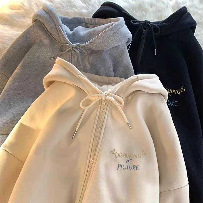 2023 Zipper Thick Blank Long Sleeve Sport Wear Heavyweight Knit Plain Fleece Hoodies For Women