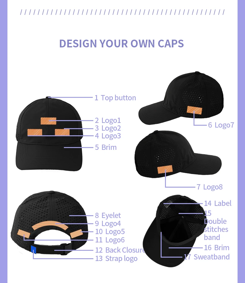 6 panel Unstructured Nylon Quick Dry Waterproof Promotion Hat golf Sport Caps Blank Baseball Cap