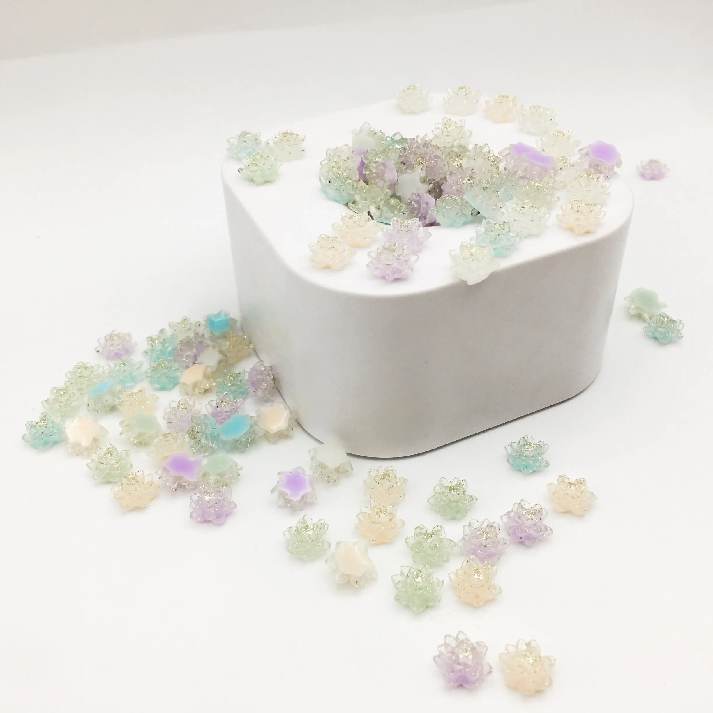 SINRONG Transparent Small Flower Nail Accessories 3D Aurora Glitter Powder Five Petal Flower Resin Diamond Nail Decoration