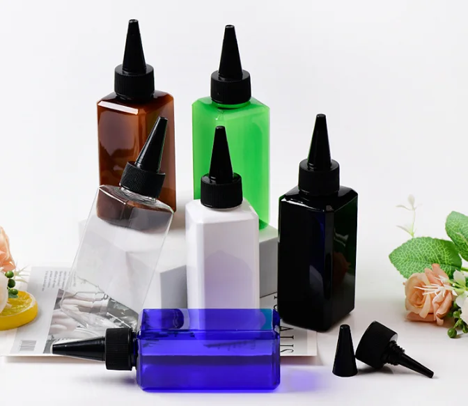 Customize support 120ml 4oz plastic square shape liquid gel Squeeze Dropper Bottle with Twist Top Spout Cap for ink and hair oil