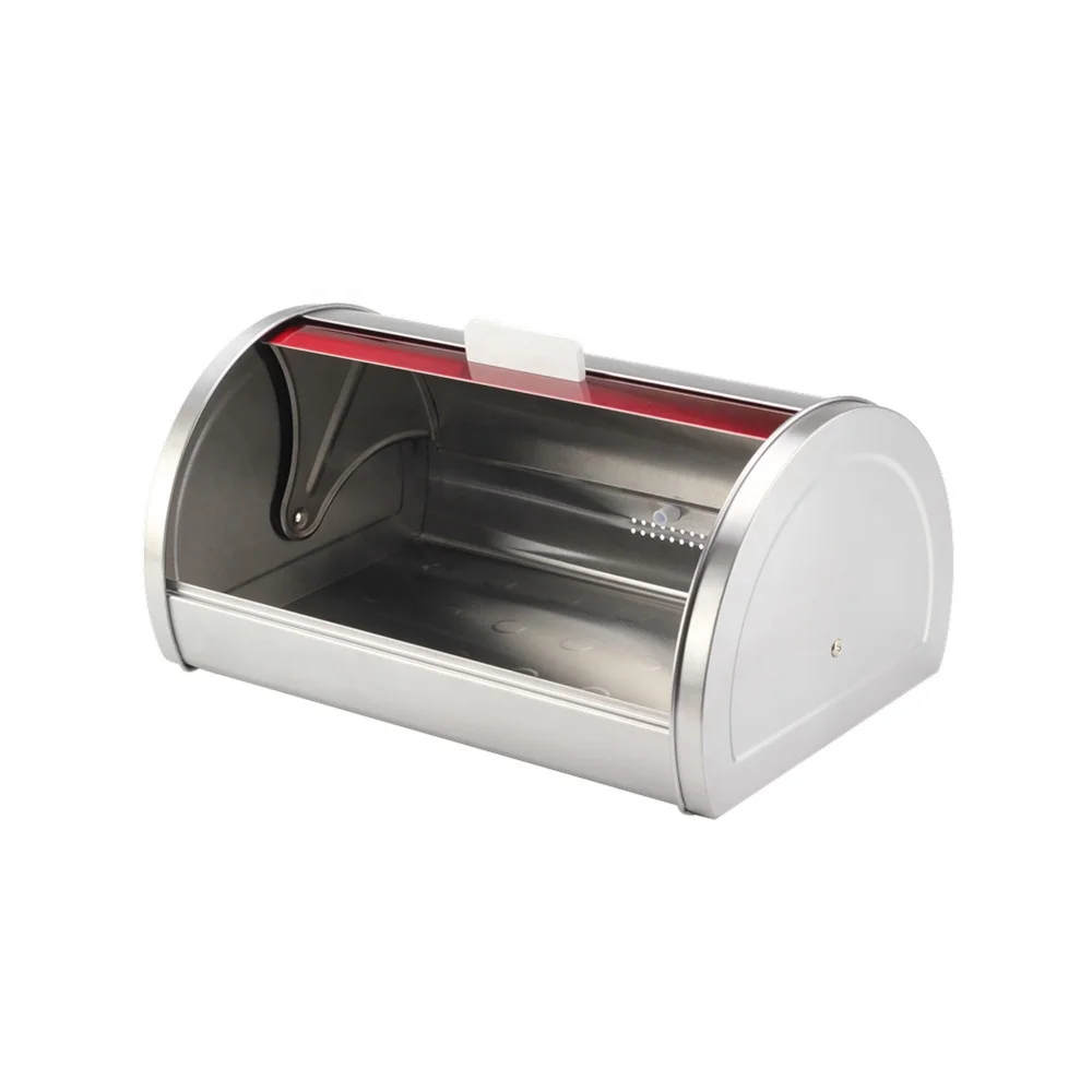 Bread Bin Roll Top Black Breadbox Metal Roll Up Top Lid Bread Container Storage Bin Keeper for Homemade Cake