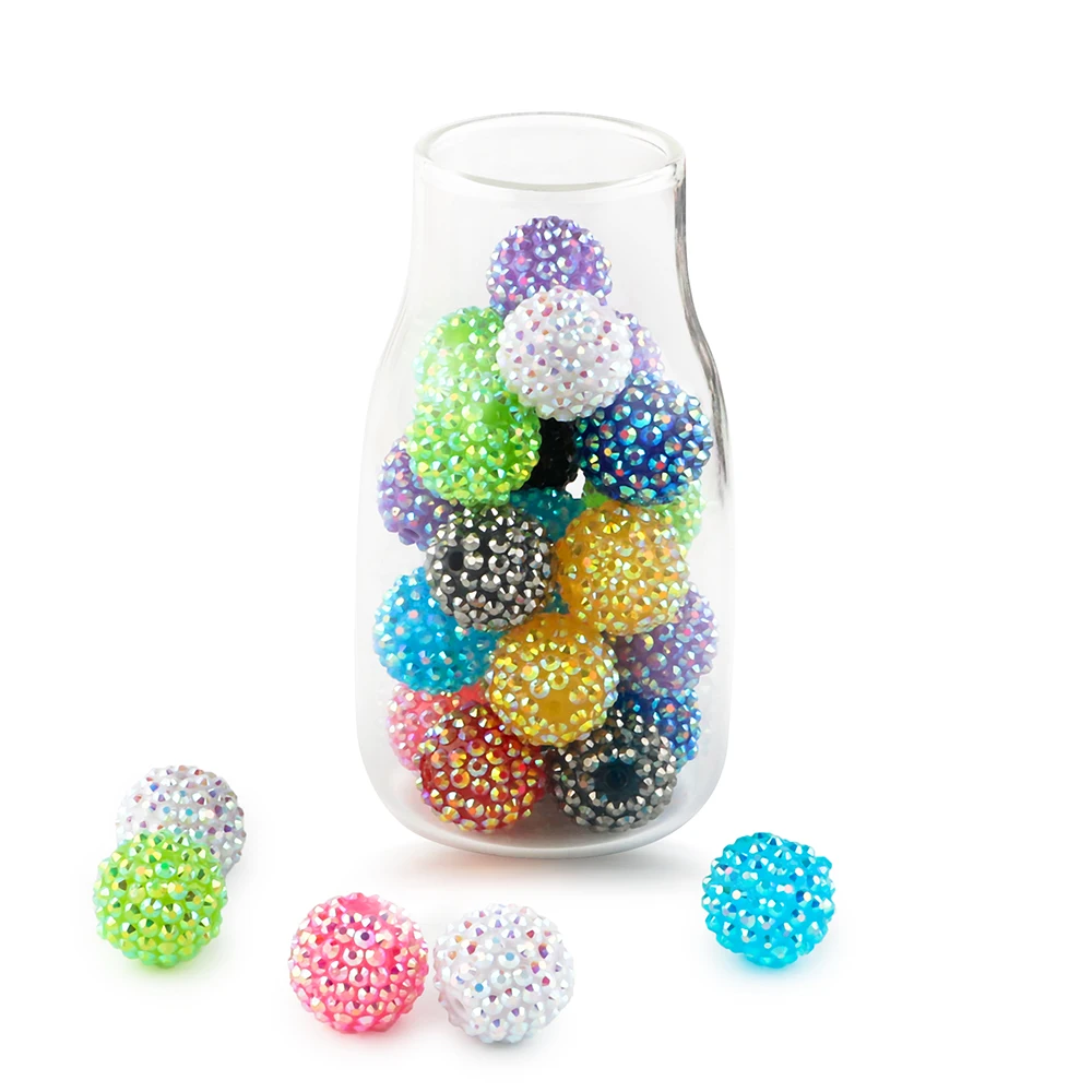 Custom Round Bubblegum hrysoprase Beads Acrylic Rhinestone Chunky Beads Diy 14mm16mm20mm Mix Color Beads For Pens Jewelry