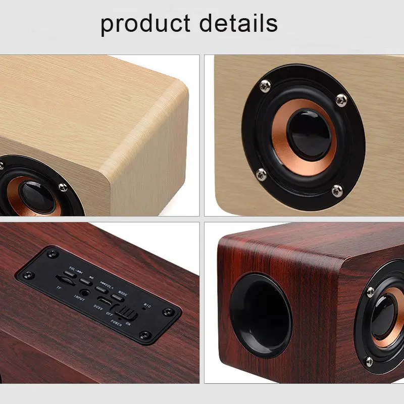 Cafes Restaurants Vintage Stores Bedroom Home Office Outdoor USB TF Card AUX FM AM 20W Wood Retro Portable Mini Wireless Speaker
