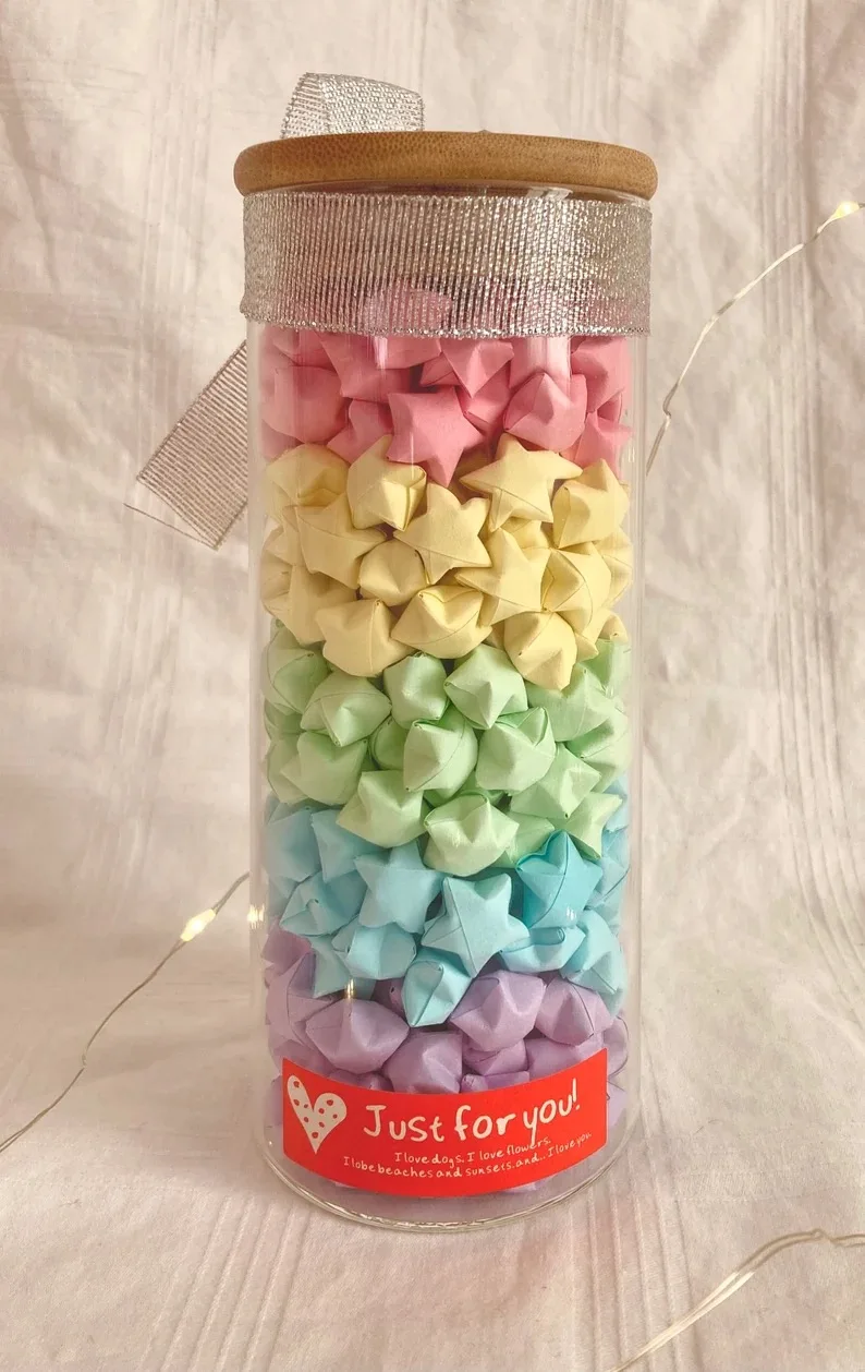 Origami Paper Star Pastel Rainbow Star Jar with Lights