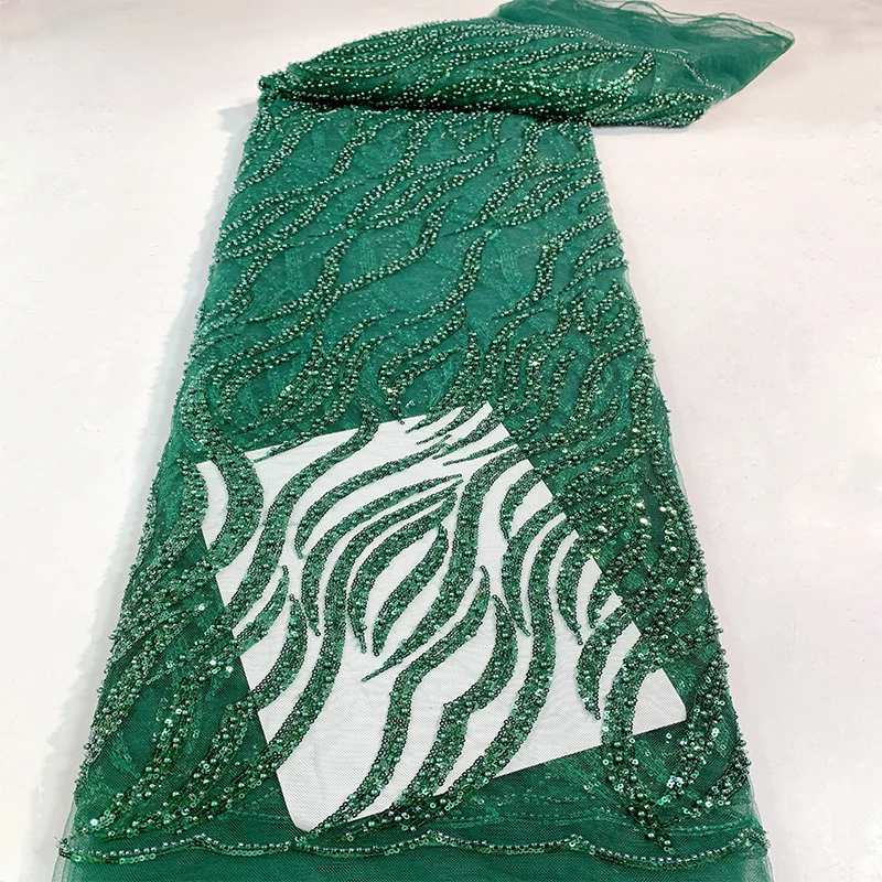 Gorgeous and charming Nigerian crystal sequins multicolor mesh embroidery wedding dress beaded prom dress lace fabric