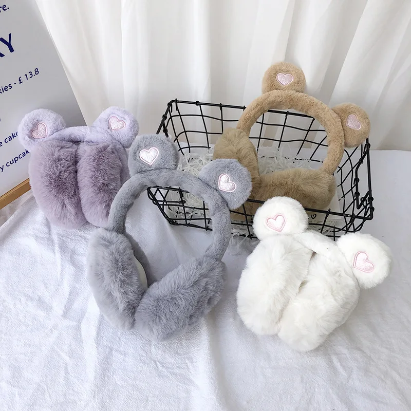 New autumn and winter warm  earmuff for teddy bears foldable non-adjustable anti cold cartoon solid color  earmuffs for adults
