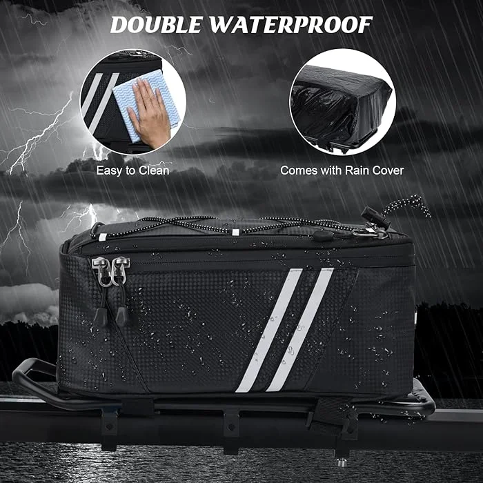 Factory Custom Rear Bike Rack Bag with Rain Cover, 7L/9L/10L/12L Waterproof Bicycle Ebike Saddle Bag