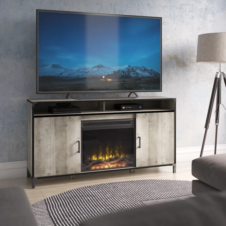 Living room furniture two drawers wooden table modern style Table TV with fireplace