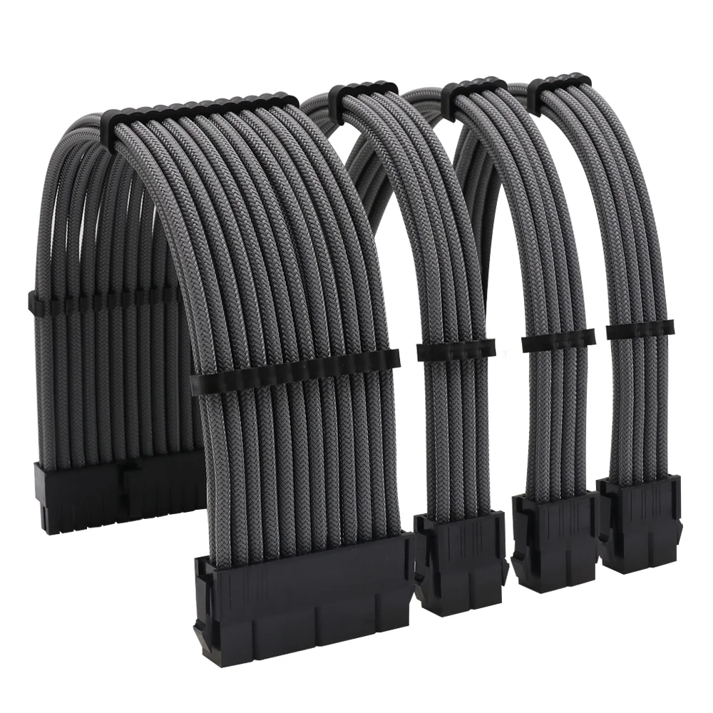 Hot Selling Arc Cable Cotton Sleeved Computer PC ATX Used Male to Female Stripped Curved Extension Cord 18AWG 300mm