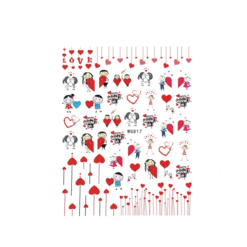WG817-835 3D Cartoon Valentine  Lips Nail Art Stickers Love Heart Nail Decals Decorations