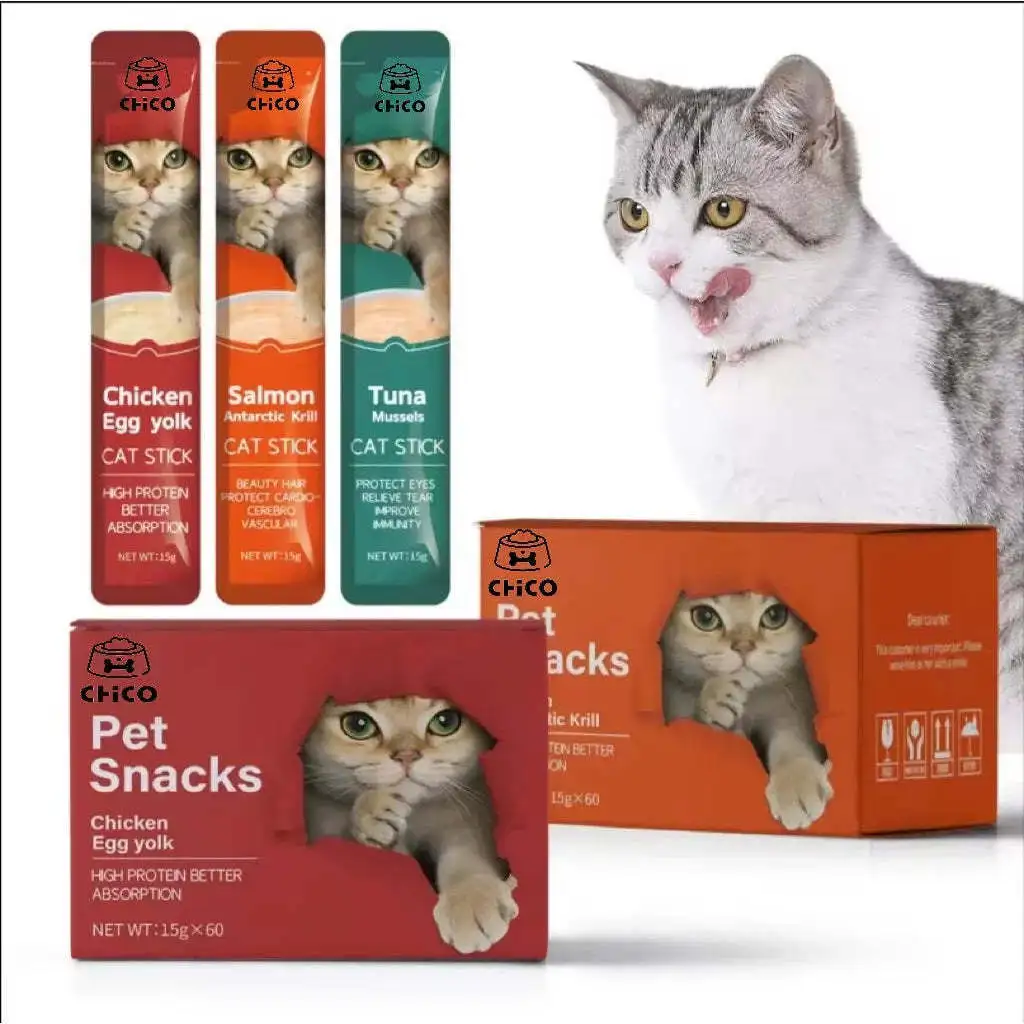 China Factory Direct Sales Pet Food Good for Health Ingredient Salmon Chicken Tuna Creamy Cat Treats Wet Strips