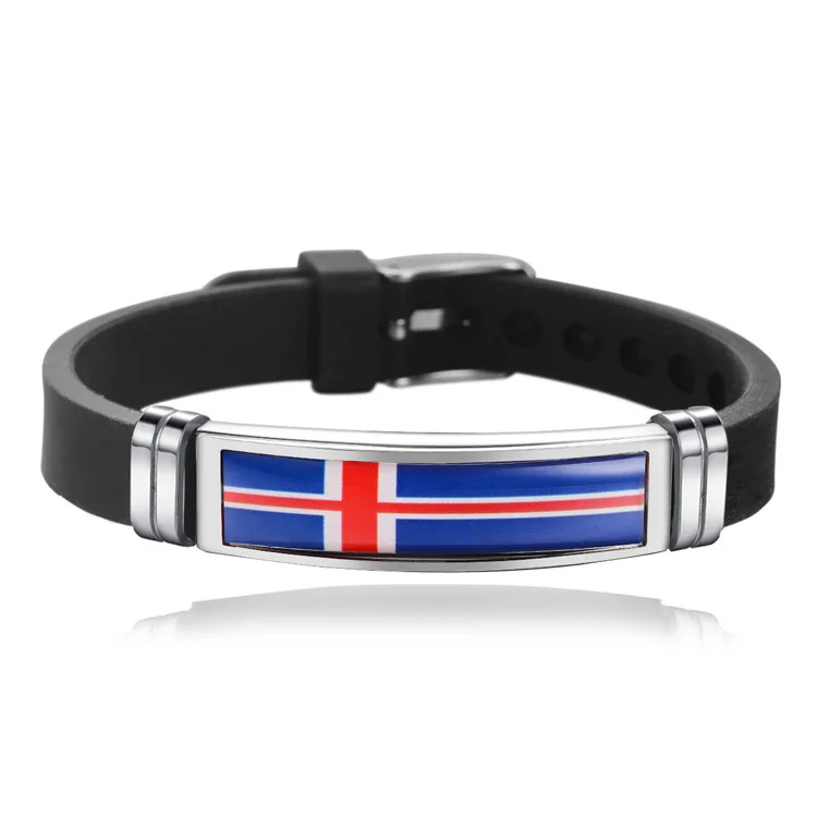 Black Silicone Material Argentina Flag Bracelet Stainless Steel Clasp Unisex Wristband Jewelry Bangle Bracelet For Sports Game
