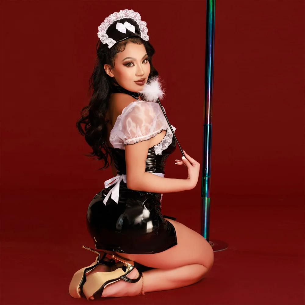 Black White French Maid Sexy Lingerie Bar Servant women Costume Dress Uniform