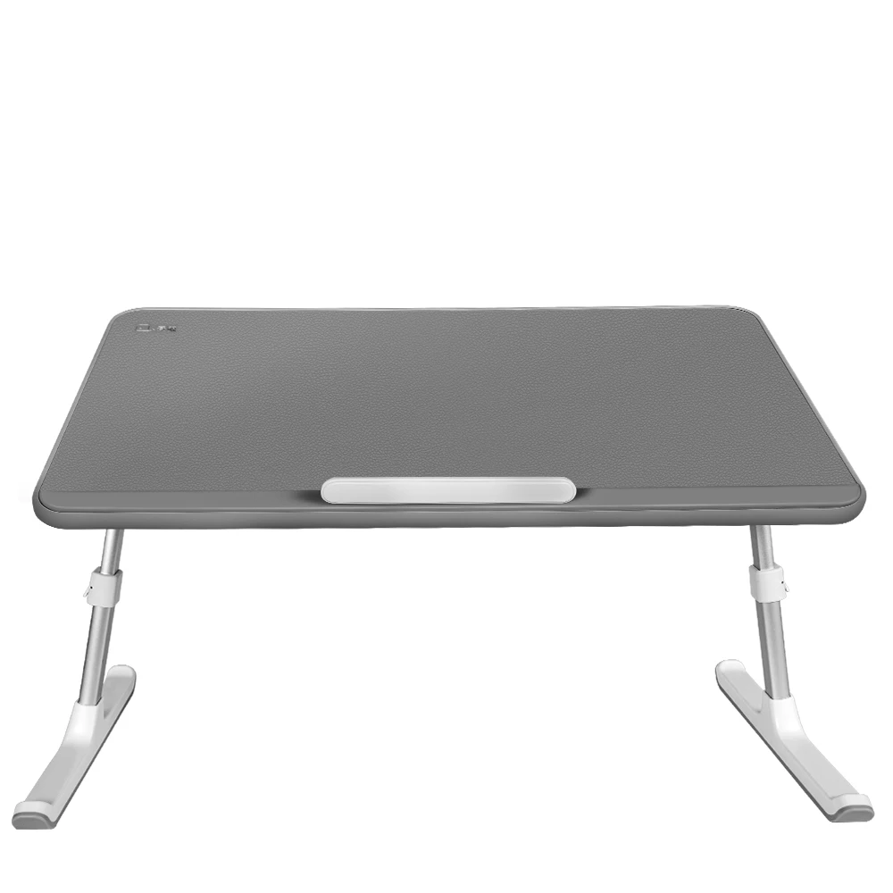 Adjustable Computer Tray Laptop Stand with Anti-slip Leather Removable Stopper Book Stand and Drawer- Grey Laptop Desk for Bed