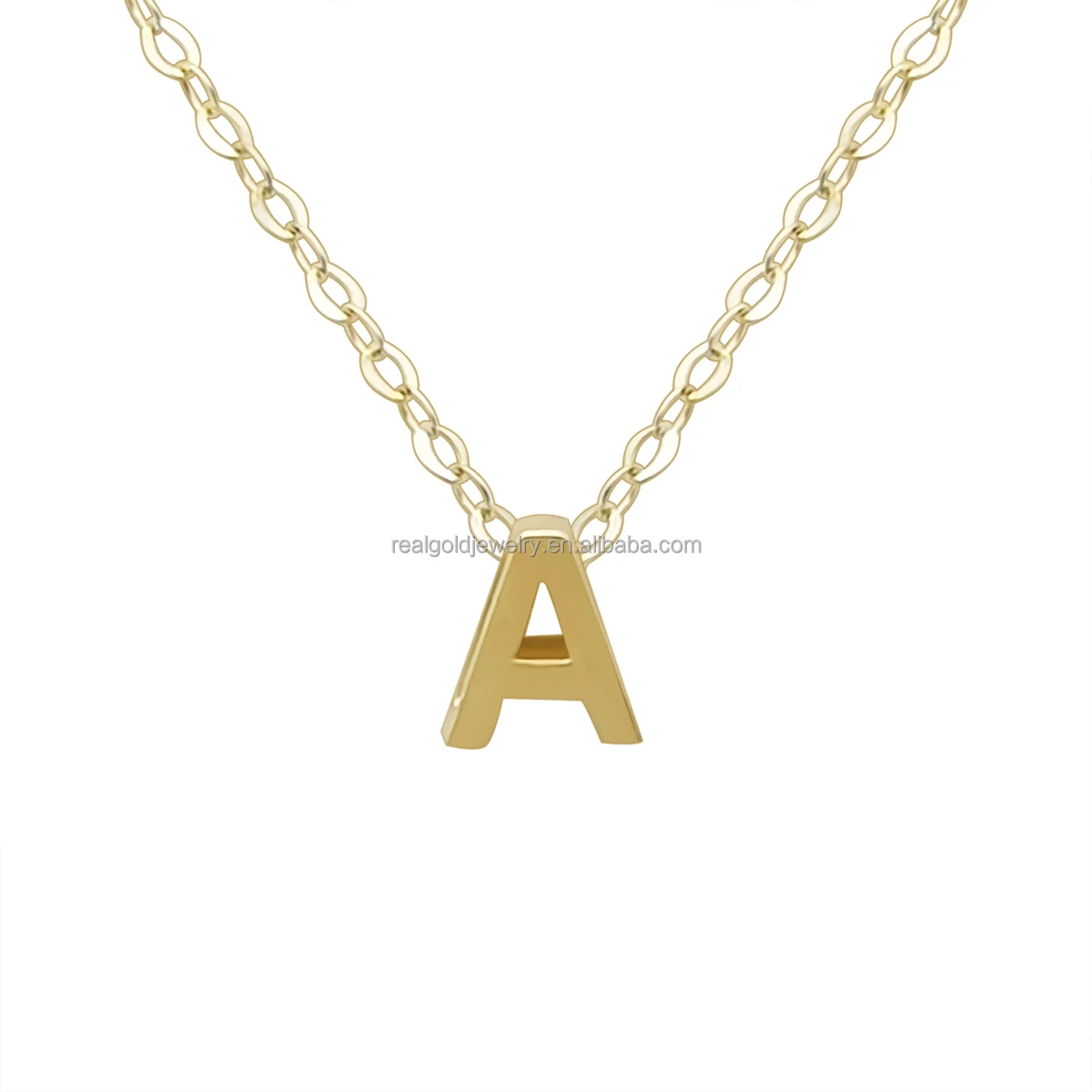 Simple Pure Gold Alphabet Letter Necklace Customized Real 9K 14K 18K Name Necklace Jewelry
