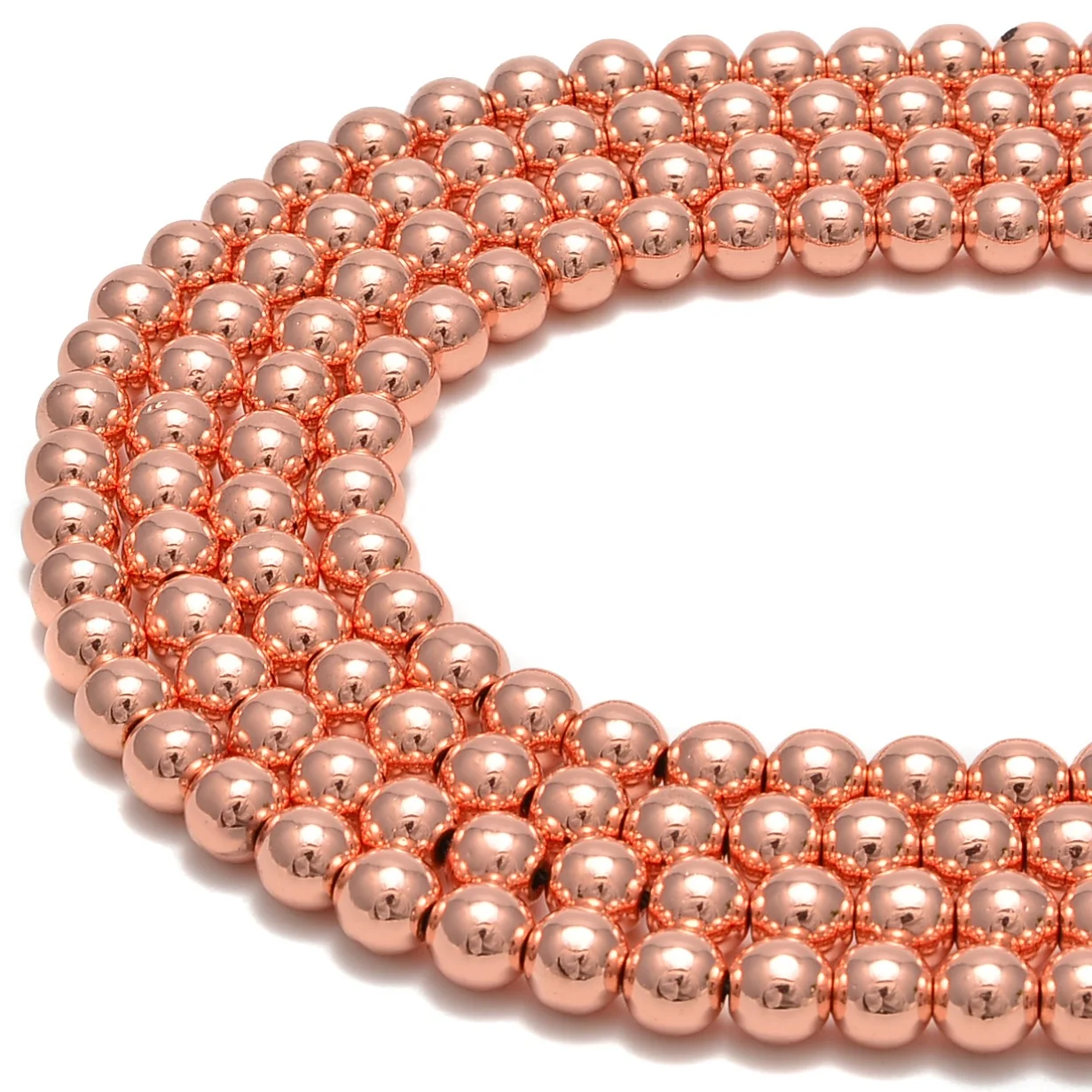 YMJ New Rose Gold Silver Gray Copper Hematite Loose Bead Strand 4mm 6mm 8mm 10mm 12mm Round Stone Beads for Jewelry Making