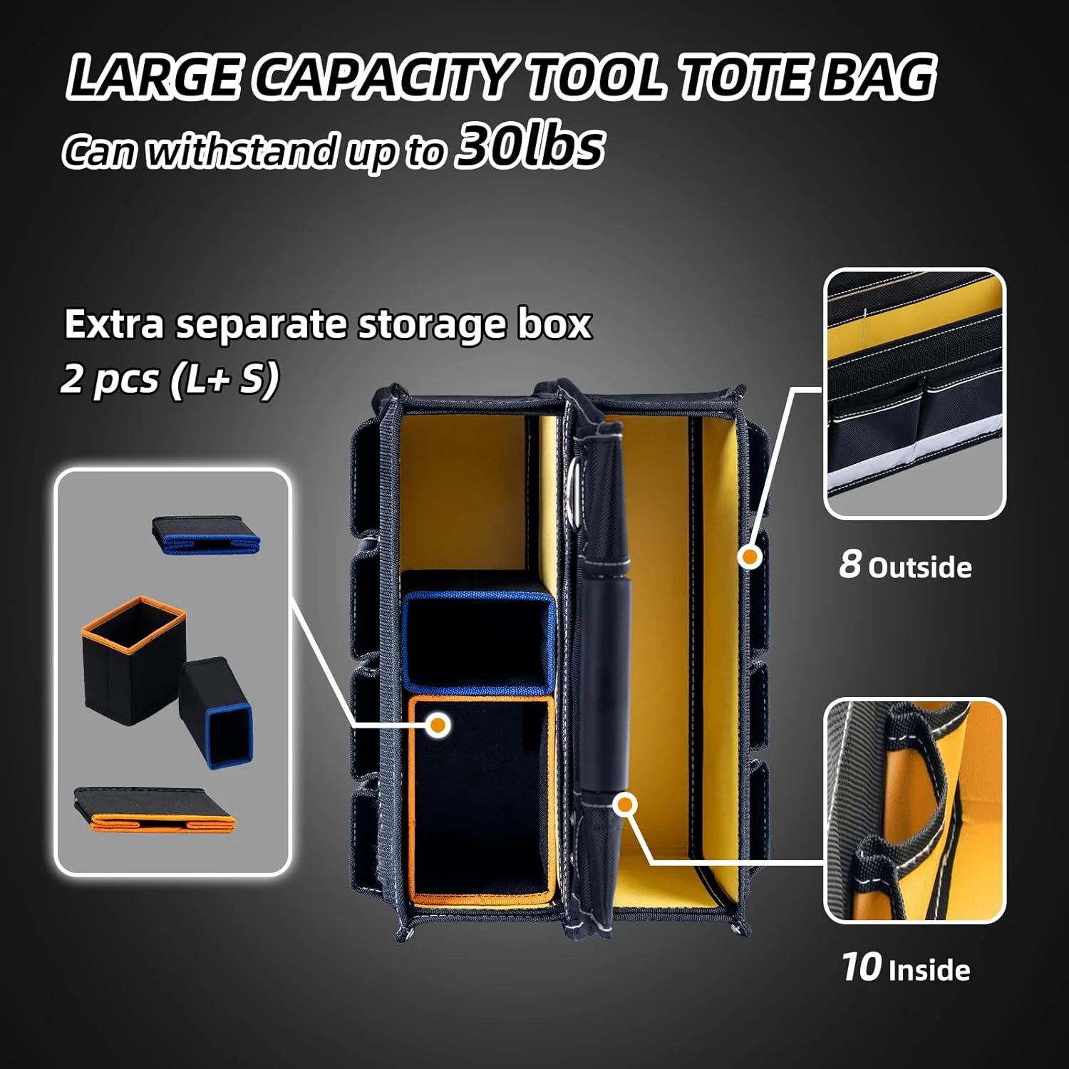 Small Open Top Tool Bag, Tool Tote Bag with Handle.18 Pockets Small Foldable Tool Bag Organizer