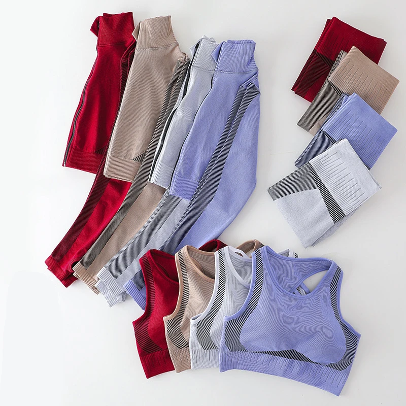 Custom Logo Long Sleeves Zipper Clothing Gym Yoga Set Seamless Activewear Fitness Sport Gym Suits Wear Running Clothes for Women