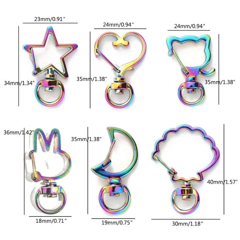 Various Shapes  Metal Snap Hook Key Chain Metal Rainbow Star Heart Cat Moon  Dolphin Key Ring DIY Accessories