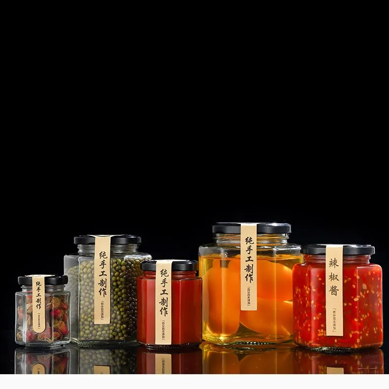 Factory 180ml 280ml Honey Jar Hot Sauce Pickles Glass Jam  Jar with Metal Metal Lid  For Honey Jelly Glass Sauce Bottles