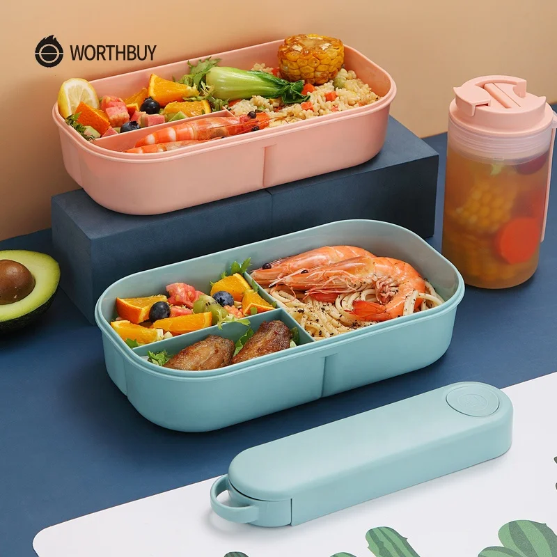 WORTHBUY Japanese Microwave Bento Box Plastic Lunch Box For Kids Leak-Proof Food Container School Food Box With Compartment