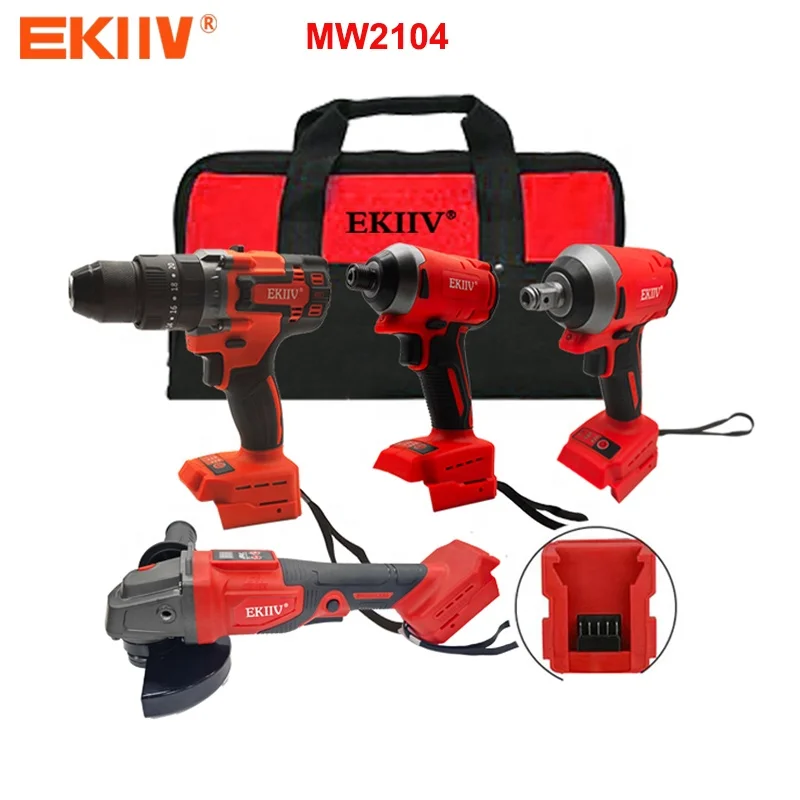 EKIIV Factory 21v Portable Electric Cordless Brushless 18v Cordless wireless impact Drill Lithium Battery Power Drills Kit