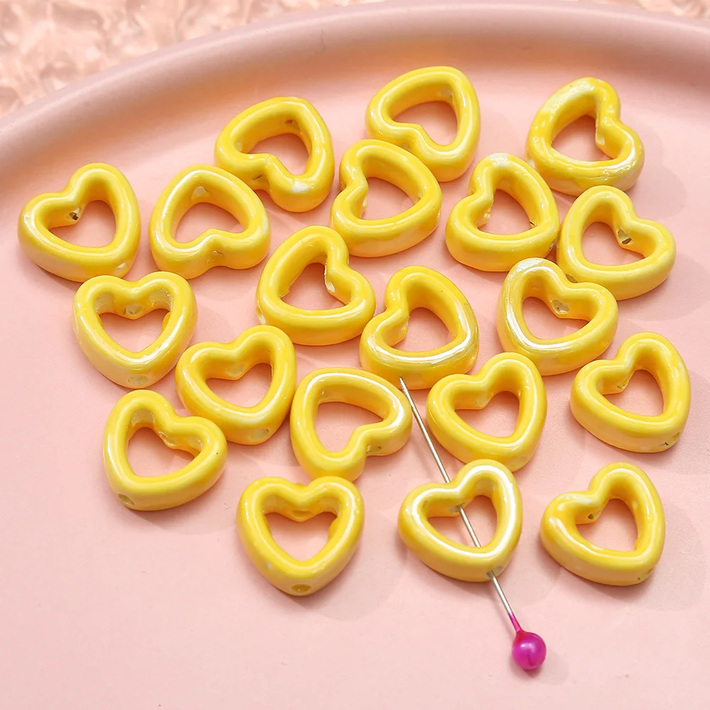 Wholesale new style Hollow Heart shape Ceramic Beads colorful porcelain beads for bracelet making
