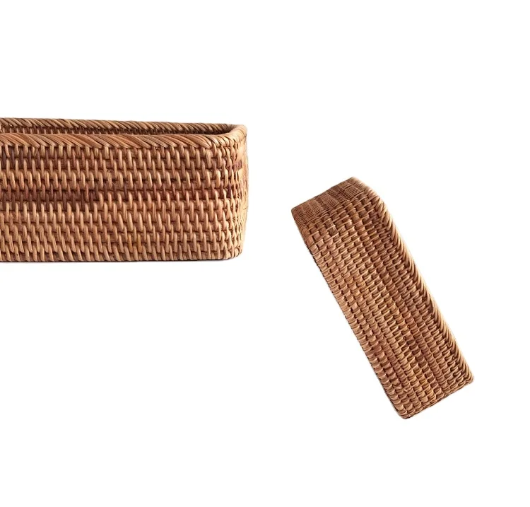 Environmental Friendly Hand - Woven Cosmetics Snacks Square Rattan Woven Set Of 3 - Piece Storage Box