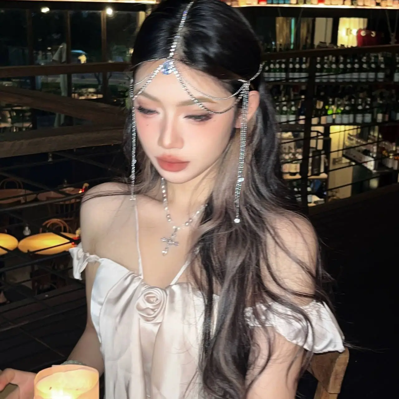 Custom Bridal Water Drop Crystal Long Tassel Forehead Head Chains Headbands jewelry for Women Wedding Party Hair Accessories