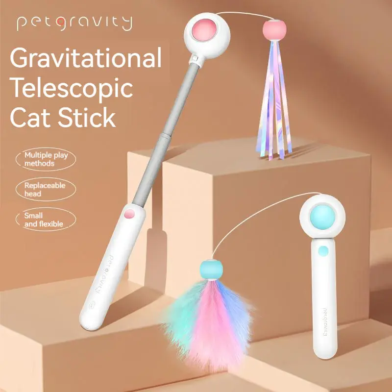 Hot new cat toys Retractable Fun cat teaser stick Cat interactive toy Feather toy with replaceable head