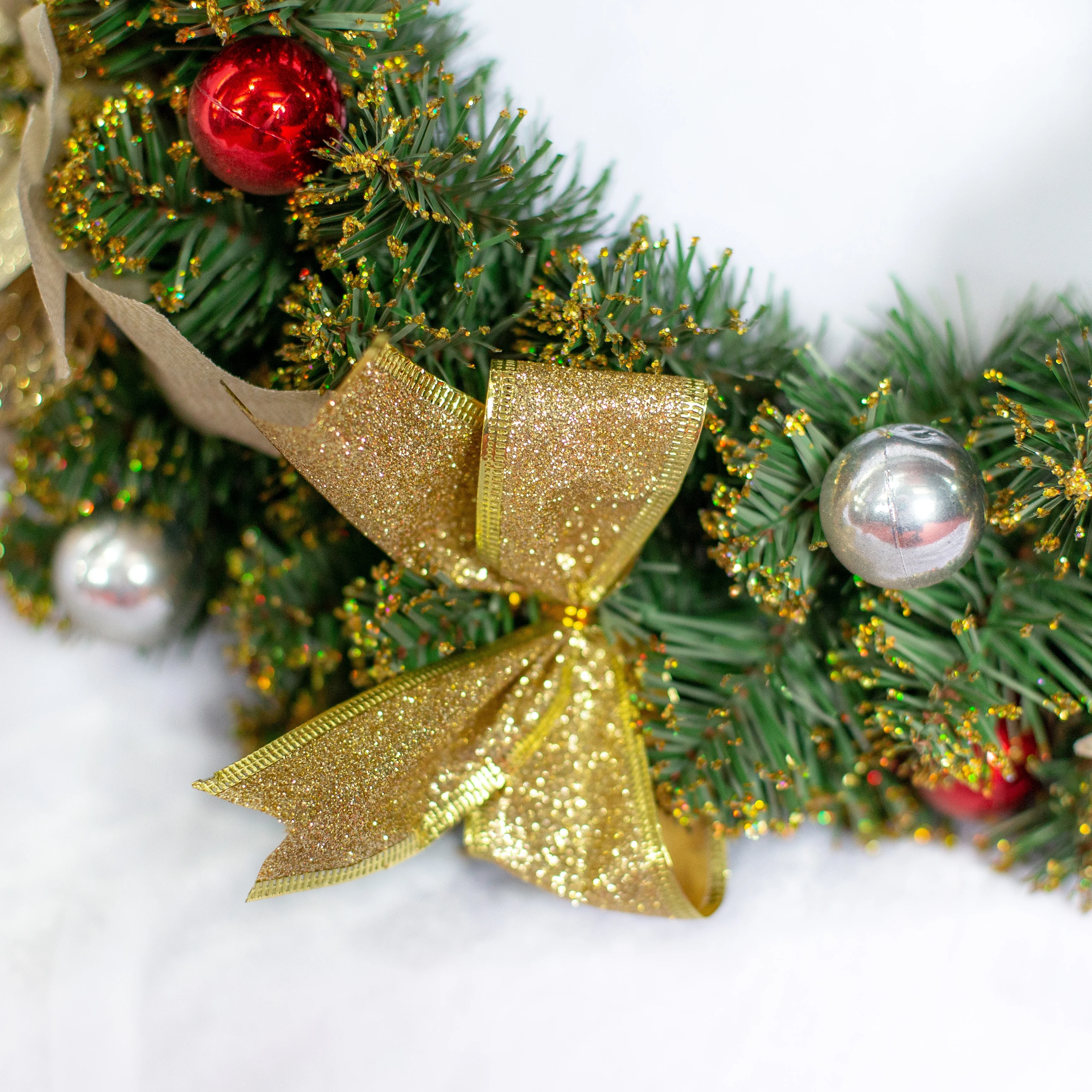 
450CM PVC branch with red balls and ribbon gold dust decorative christmas garland 